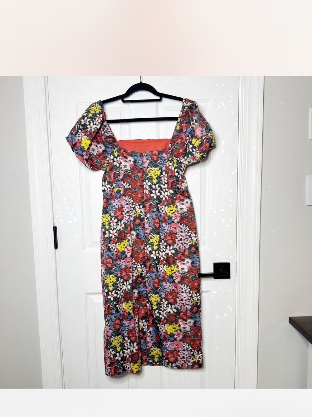 Boden Multicolor Floral Square-Neck puff sleeve Midi Dress - Picture 4 of 5